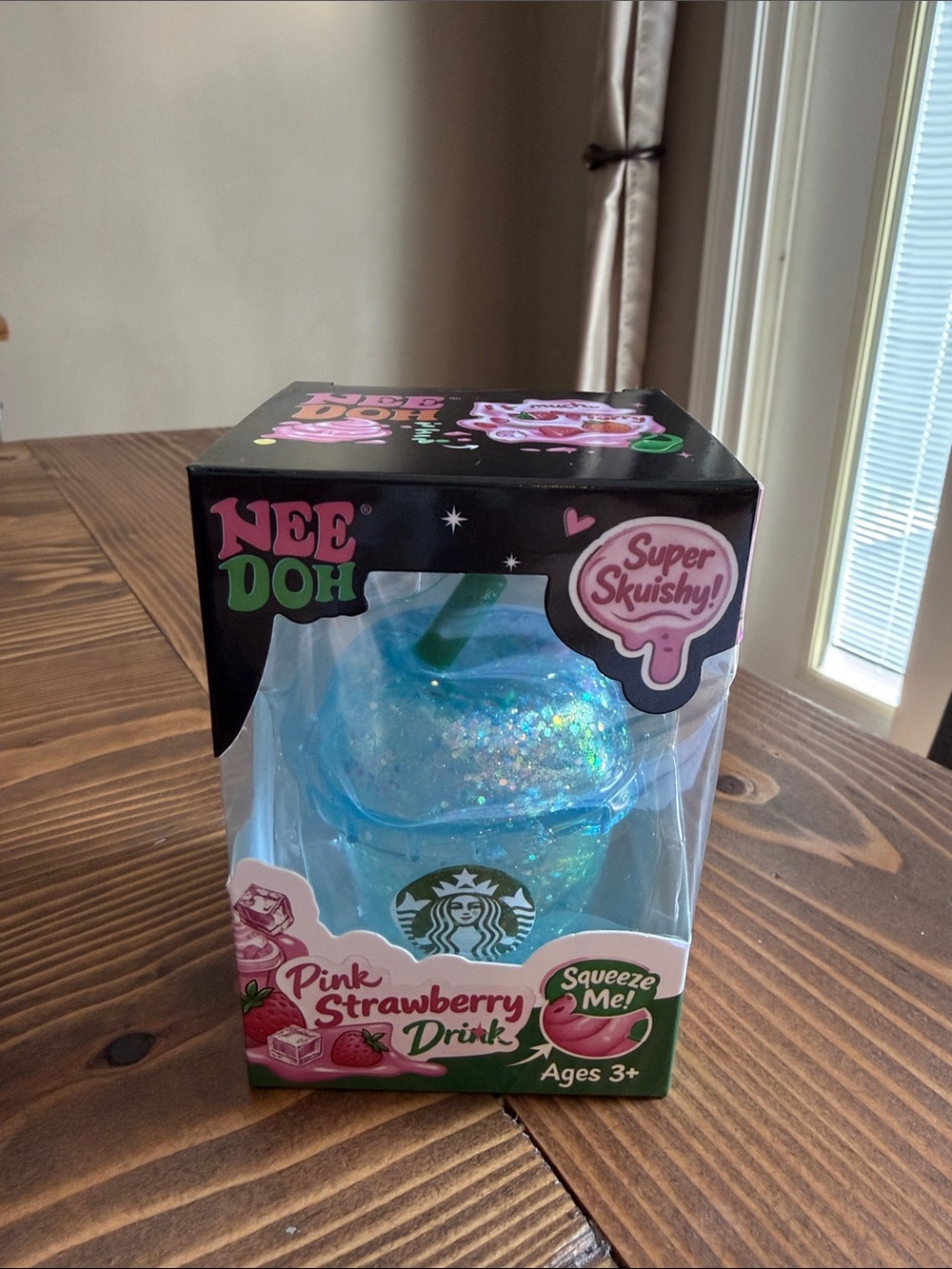 Pink Strawberry Drink Super Squishy Toy - Blue Glitter